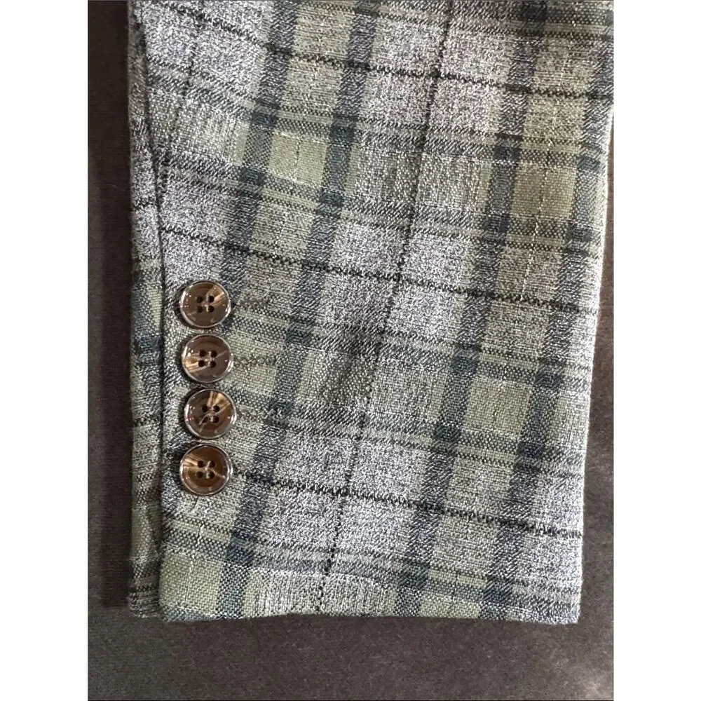 Mens Green Plaid Blazer Two-Button Sport Suit Jacket Coat Peak Lapel Size 40 NWT